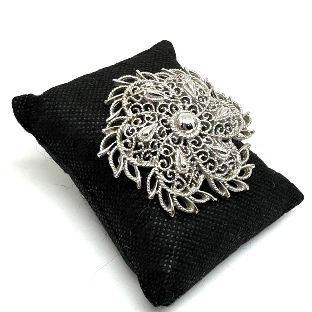 Trifari Silvertone Floral Filigree Brooch